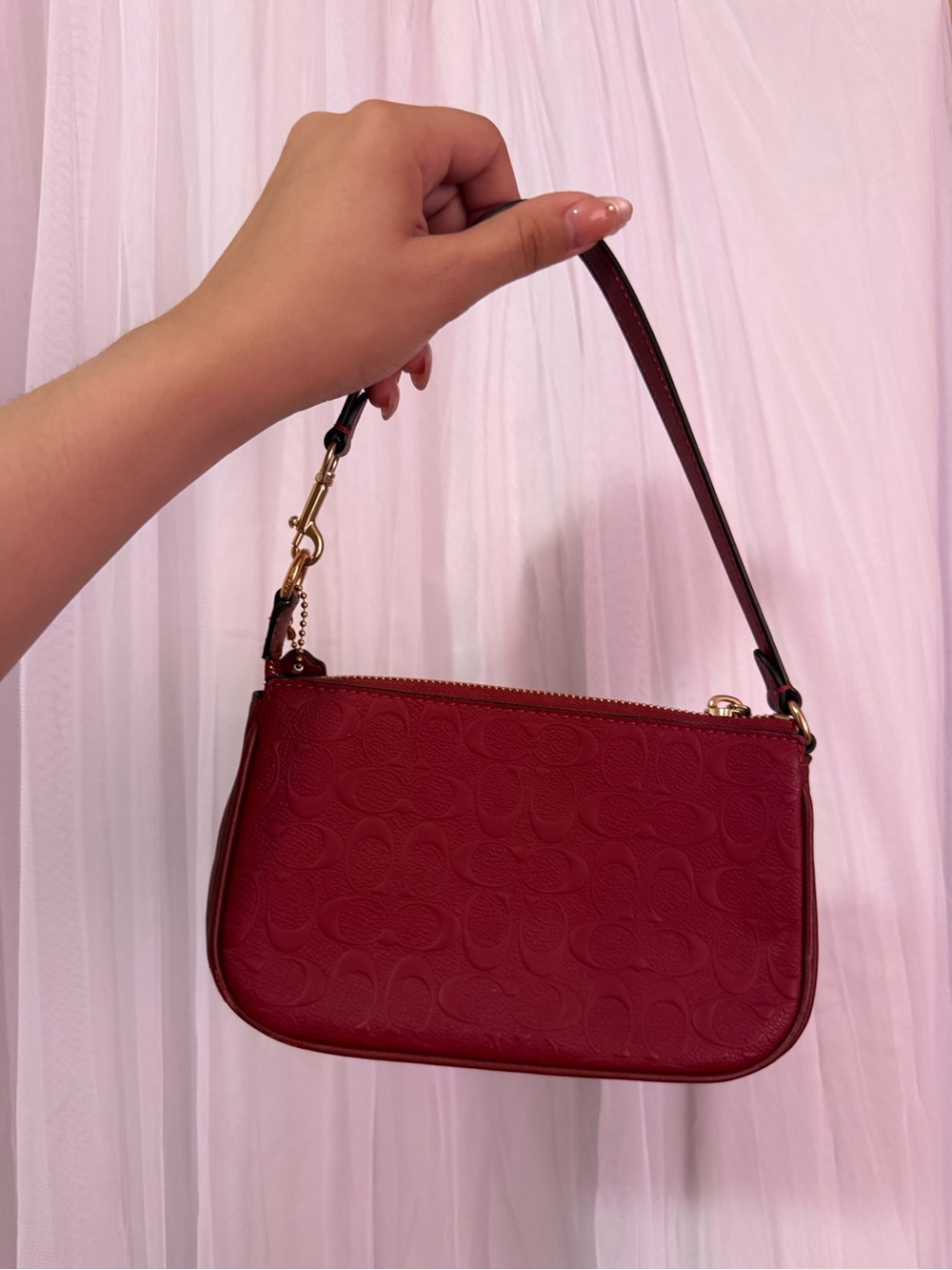 Coach Burgundy Signature Leather Shoulder Bag with Gold Hardware - Picture 2 of 2